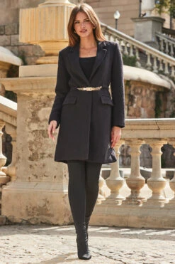 Black Boucle Coat With Gold Belt Detail -Winter Fashion Shop web 2309 130 a23ow007bk0001 130 088 2