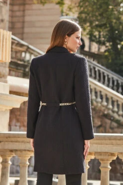 Black Boucle Coat With Gold Belt Detail -Winter Fashion Shop web 2309 130 a23ow007bk0001 130 169