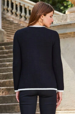 Black Contrast Trim Zip Cardigan With Pockets -Winter Fashion Shop web 2309 135 s23tk942bk0001 135 271