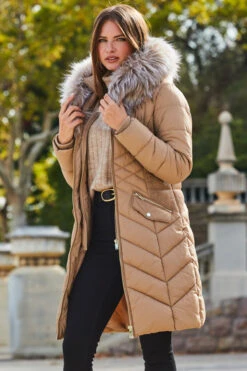 Camel Faux Fur Shawl Collar Padded Coat -Winter Fashion Shop web 2309 143 a23ow008bn0003 s23tk603nl0008 143 200
