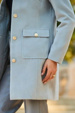 Light Grey Button Detail Coat With Faux Fur Collar -Winter Fashion Shop web 2309 144 a23ow015gy0003 144 371