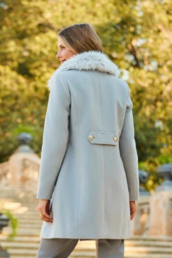 Light Grey Button Detail Coat With Faux Fur Collar -Winter Fashion Shop web 2309 144 a23ow015gy0003 144 391