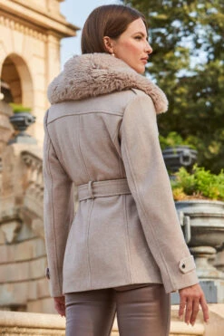 Natural Wool Mix Coat With Faux Fur Collar -Winter Fashion Shop web 2309 146 a20ow020nl0003 146 233
