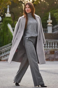 Grey Double Breasted Tab Sleeve Coat