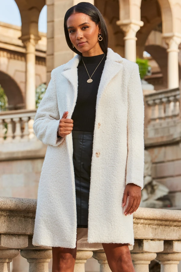 Cream Borg Button Front Coat 3 Cream Borg Button Front Coat