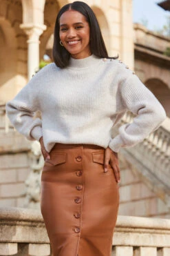 Natural Button Shoulder Detail Jumper -Winter Fashion Shop web 2309 153 a23sl006bn0004 153 082 1