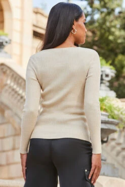 Champagne Gold Metallic Cut Out Knitted Top -Winter Fashion Shop web 2309 154 a22tk580mc0003 a23sd002bk0001 154 187