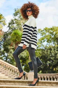 Cream & Black Stripe Super Soft Roll Neck Jumper