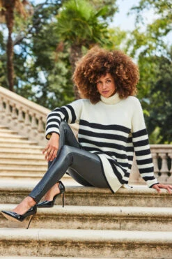 Cream & Black Stripe Super Soft Roll Neck Jumper -Winter Fashion Shop web 2309 21 a23tk170nlbk01 21 321