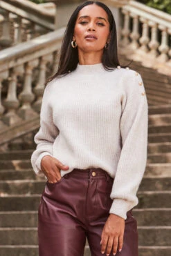 Natural Button Shoulder Detail Jumper -Winter Fashion Shop web 2309 252 a22bl020rd0011 127