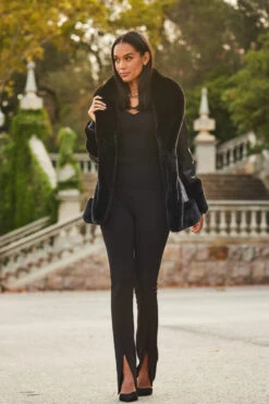 Black Faux Leather Coat With Faux Fur Trim -Winter Fashion Shop web 2309 88 a23op007bk0001 a23bj002bk0001 a20tk001bk0001 88 013