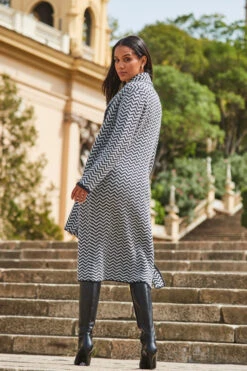 Black & White Herringbone Knit Longline Cardigan With Scarf 11 Black & White Herringbone Knit Longline Cardigan With Scarf -Winter Fashion Shop web 2309 93 a23tk123bkwe01 93 399