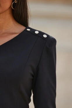 Black Asymmetric Neckline Pencil Dress With Button Detail -Winter Fashion Shop web 2309 94 a23dw093bk0001 94 124