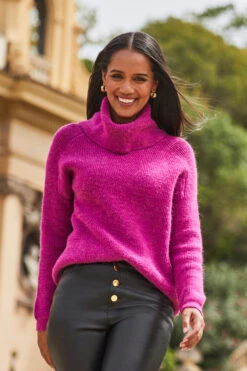Magenta Roll Neck Super Soft Knitted Jumper -Winter Fashion Shop web 2309 s21tk375pk0015 a23bl002bk0001 23 122