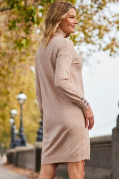 Cream Roll Neck Button Cuff Knitted Dress -Winter Fashion Shop web 2310 11 s22dk700nl0001 11 149