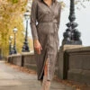 Taupe Leather Look Plisse Shirt Dress With Belt -Winter Fashion Shop web 2310 15 a23dp022bn0003 15 026 rt