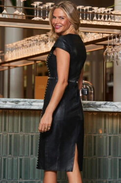 Black Leather Stud Detail V Neck Pencil Dress 11 Black Leather Stud Detail V Neck Pencil Dress -Winter Fashion Shop web 2310 20 a23dl003bk0001 20 165