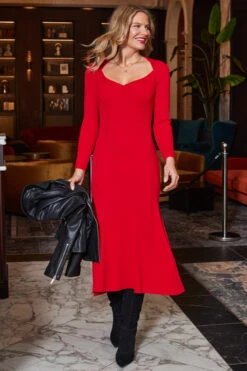Red Sweetheart Neckline Fit & Flare Midi Dress 10 Red Sweetheart Neckline Fit & Flare Midi Dress -Winter Fashion Shop web 2310 24 a23dk130rd0017 24 054