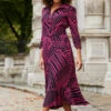 Pink & Black Geometric Print Belted Midi Dress -Winter Fashion Shop web 2310 30 a23dw039pkge01 30 061