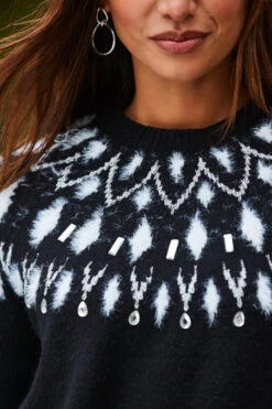Black & White Embellished Fair Isle Jumper -Winter Fashion Shop web 2310 40 a23tk113bk0001 s23bp001bk0001 40 133