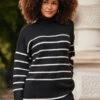 Black & Ivory Stripe Roll Neck Jumper -Winter Fashion Shop web 2310 50 a22tk581bknl01 s23bd010bk0001 50 065