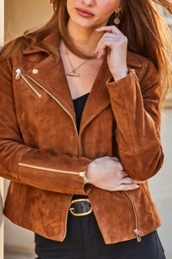 Tan Suede Biker Jacket -Winter Fashion Shop web 26 s23ol011bn0004 185