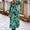 Green & Black Geometric Print Midi Shirt Dress With Belt -Winter Fashion Shop web 27 a21dw038grmm01 049