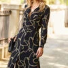 Black & Gold Chain Print Belted Shirt Dress -Winter Fashion Shop web 27 a22dw046bkcv01 073 1