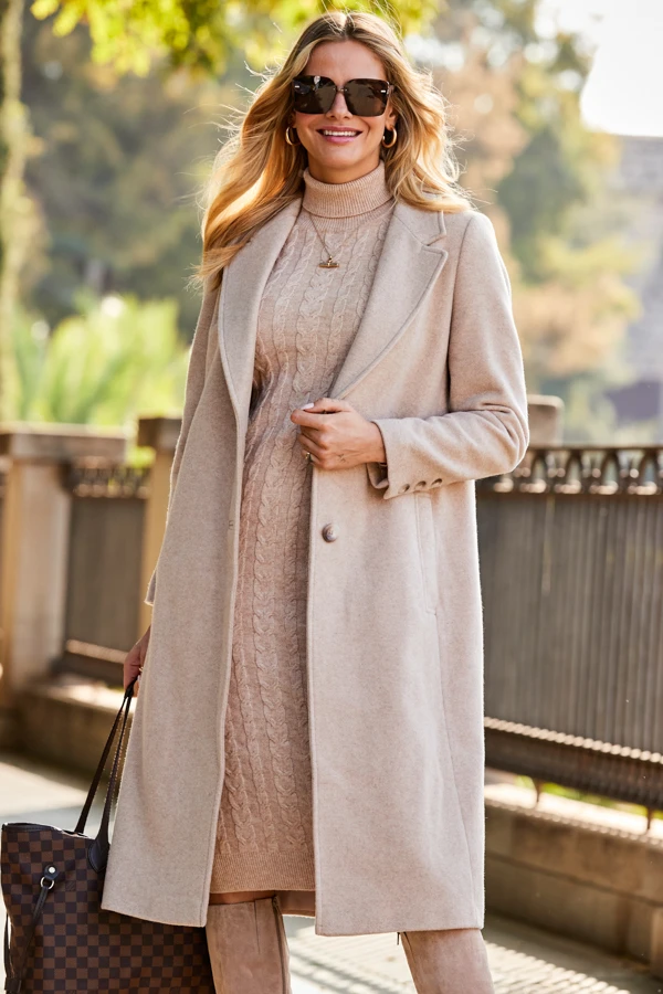 Oatmeal Premium Longline Wool Mix Coat 5 Oatmeal Premium Longline Wool Mix Coat - Image 3