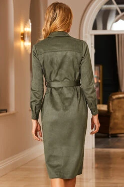 Khaki Green Faux Suede Shirt Dress -Winter Fashion Shop web 34 a22dp005gn0002 112 khaki rt