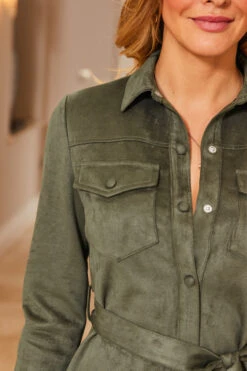 Khaki Green Faux Suede Shirt Dress -Winter Fashion Shop web 34 a22dp005gn0002 123 khaki rt2