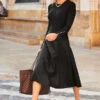 Black Leather Look Panelled A-Line Midi Skirt -Winter Fashion Shop web 35 s20sp002 a20tk001bk 065 rt