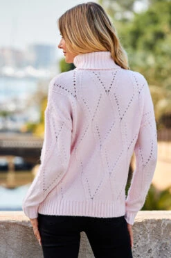 Soft Pink Roll Neck Pointelle Jumper -Winter Fashion Shop web 35 s23tk615pk0020 132