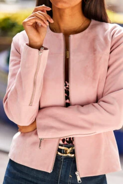 Soft Pink Zip Front Round Neck Suede Jacket -Winter Fashion Shop web 37 s23tj068pian01 s21ol004pk0004 190
