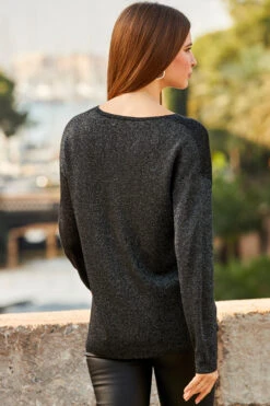 Black Metallic Sparkle Knit V Neck Jumper 11 Black Metallic Sparkle Knit V Neck Jumper -Winter Fashion Shop web 40 a22tk418bk0001 s23bp001bk0001 203