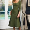 Khaki Green Sculpting Detail Fit & Flare Knitted Dress
