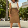 Taupe Leather A-Line Skirt With Pockets -Winter Fashion Shop web 42 a21sl003bn0003 s22tk850cm 016