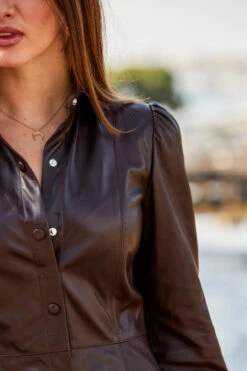 Chocolate Brown Leather Popper Front Shirt Dress 12 Chocolate Brown Leather Popper Front Shirt Dress -Winter Fashion Shop web 44 s23dl002pt0004 170