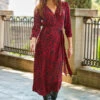 Red Animal Print Ruched Sleeve Midi Wrap Dress -Winter Fashion Shop web 52 a22dw031rdan01 016 1