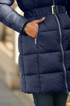 Navy Blue Faux Fur Trim Luxe Longline Padded Coat -Winter Fashion Shop web 58 s22ow009be 156 navy rt2