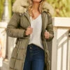 Khaki Faux Fur Trim Luxe Longline Padded Coat -Winter Fashion Shop web 58 s22ow009be s20ow009gn0031 059 rc