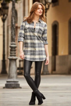 Grey & Ivory Checked Soft Touch Shirt -Winter Fashion Shop web 63 a21tw103nlch s22bp001bk a21fw066bk 084