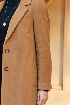 Camel Wool Mix Coat With Button Detail -Winter Fashion Shop web 64 a22ow018bn0002 0190 1
