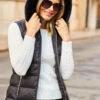Black Faux Fur Trim Padded Gilet With Zip Pockets