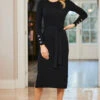 Black Rib Knit Belted Midi Dress -Winter Fashion Shop web 73 s23dk618bk0001 0009