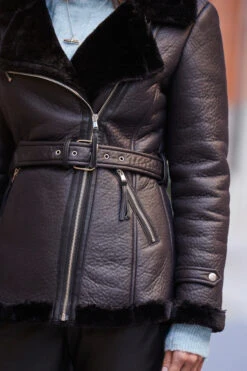Black Faux Shearling Belted Biker Jacket -Winter Fashion Shop web 77 a22op004bk0001 s23tk603be0027 481