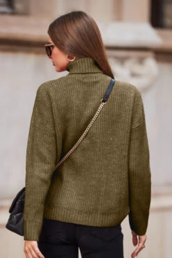 Khaki Green Chevron Roll Neck Ribbed Jumper -Winter Fashion Shop web 84 a22tk484gn0002 237 rc