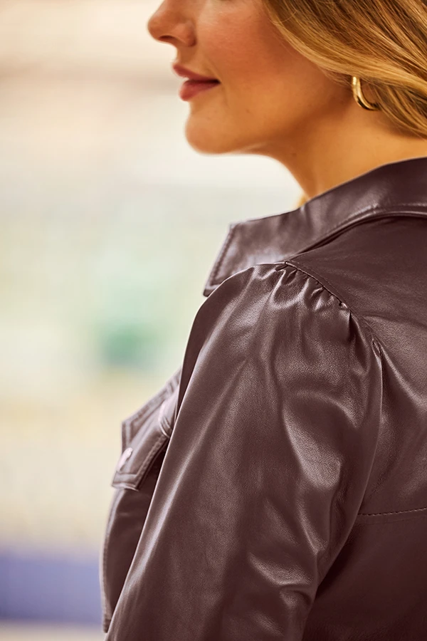 Burgundy Gold Popper Front Belted Leather Dress 7 Burgundy Gold Popper Front Belted Leather Dress - Image 5