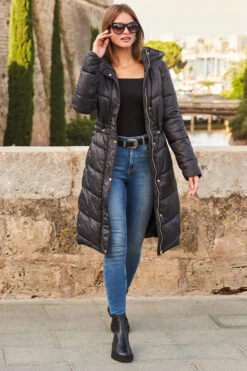 Black Longline Padded Coat With Hood -Winter Fashion Shop web 87 a22ow012bk0001 016