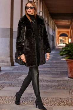 Black Premium Faux Fur Coat With Pockets -Winter Fashion Shop web 88 a19of011bk0001 a20tk008bk0001 039